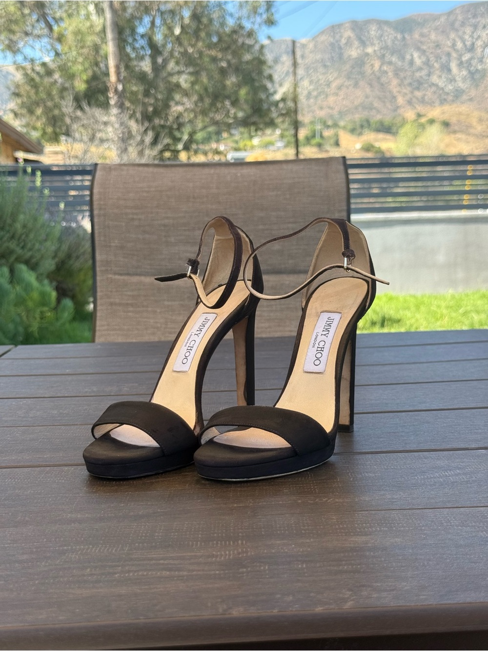 Jimmy Choo Black Suede Open-Toe Ankle-Strap Stilettos